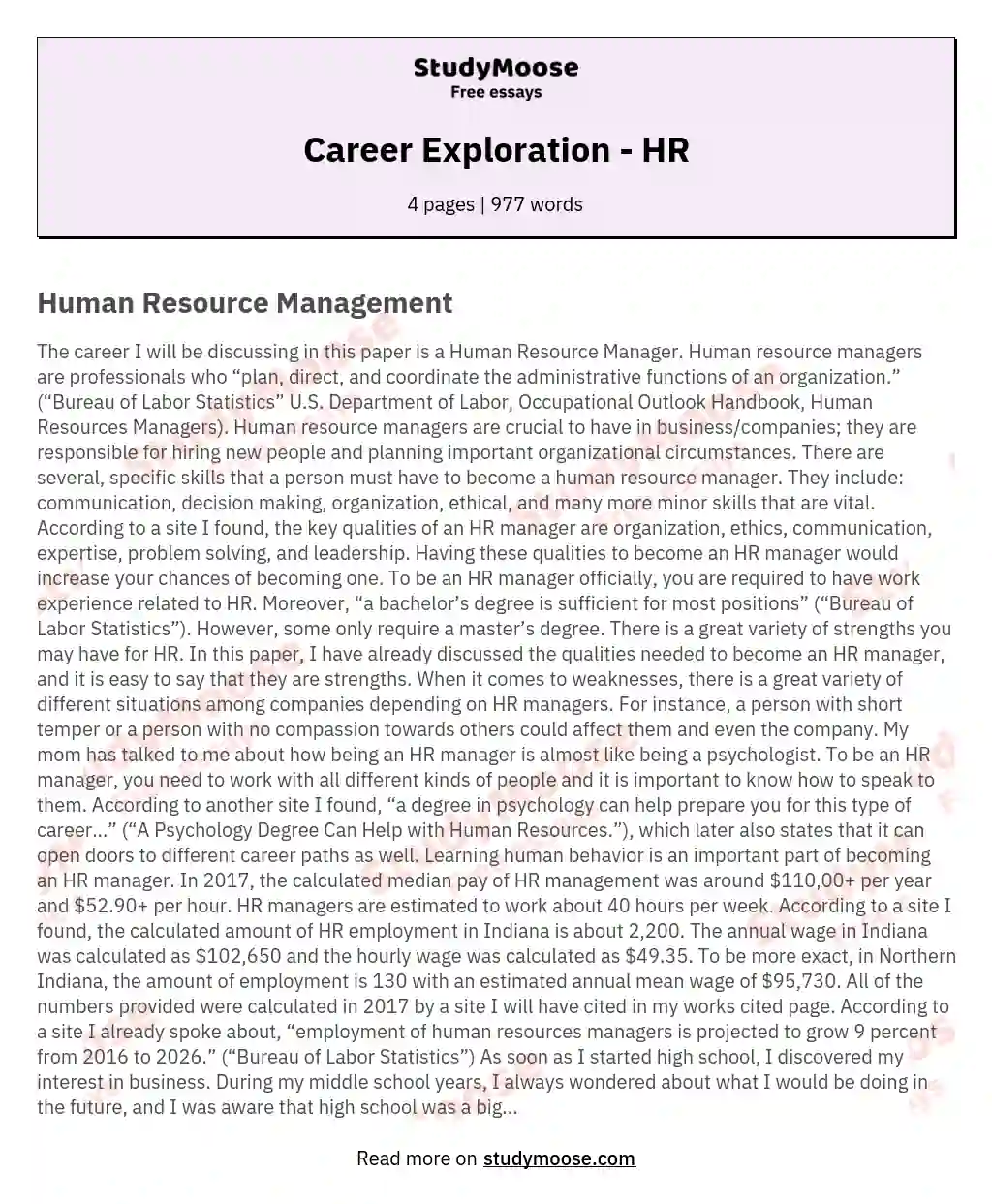 Career Exploration - HR