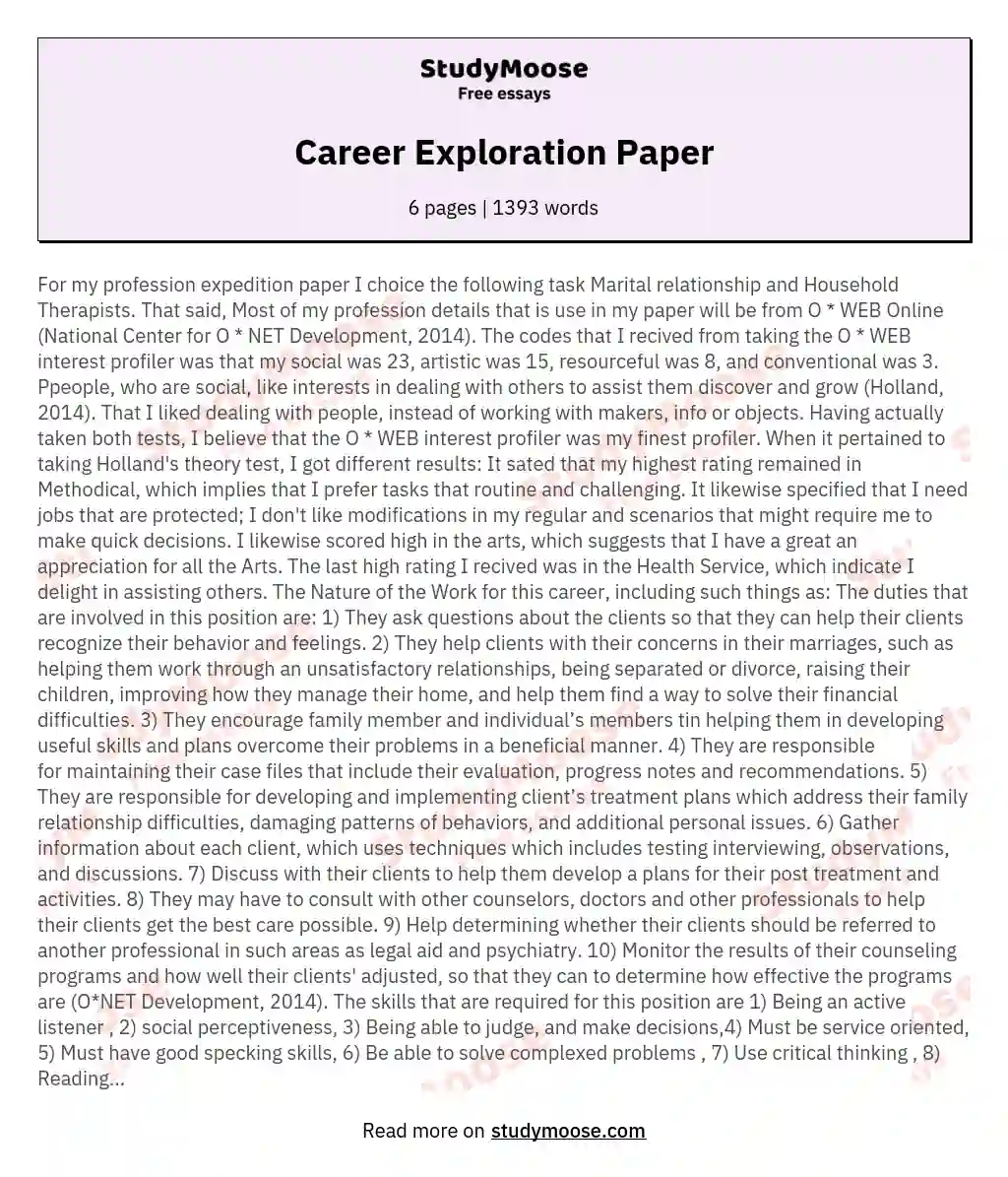 Career Exploration Paper