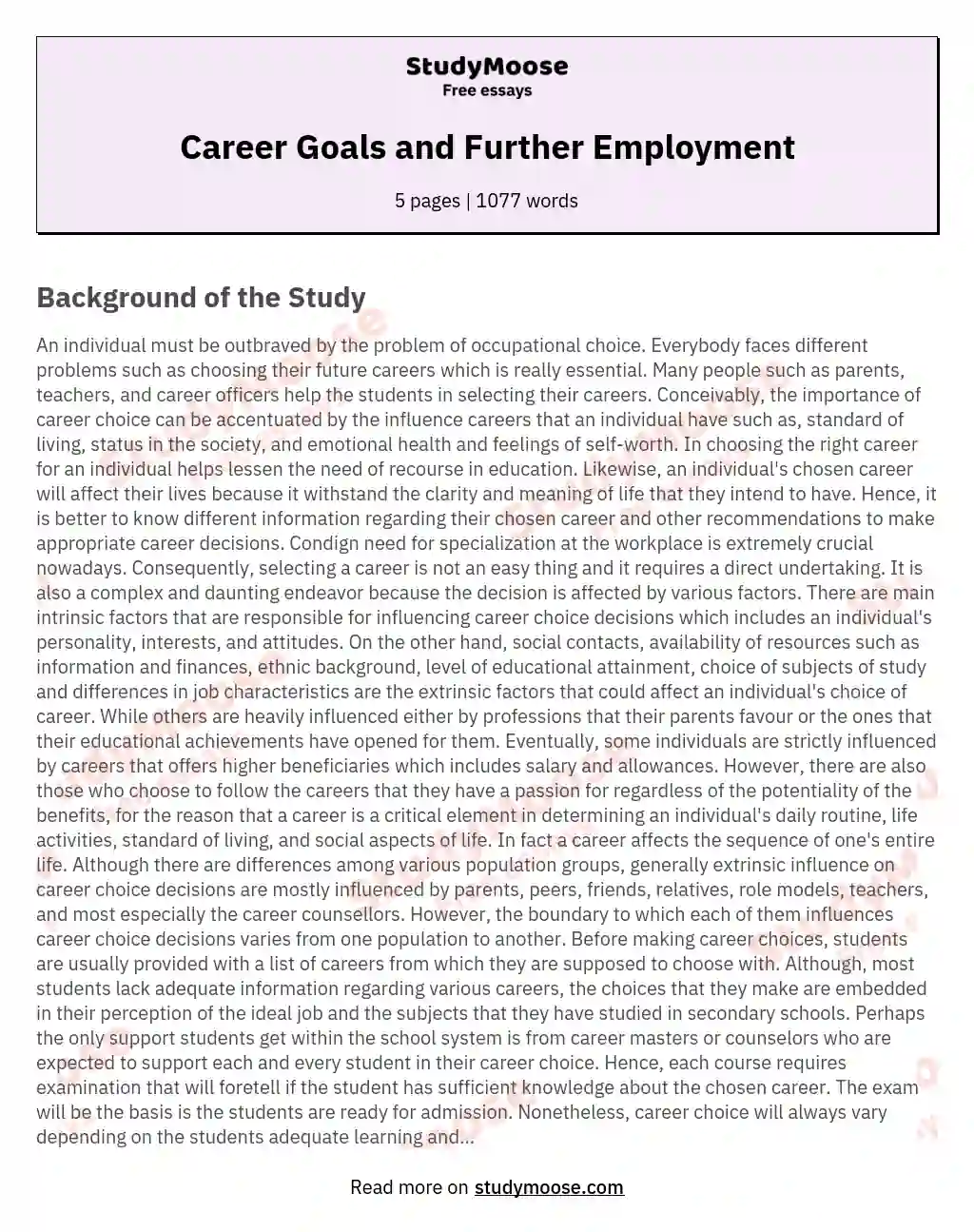 Career Goals and Further Employment
