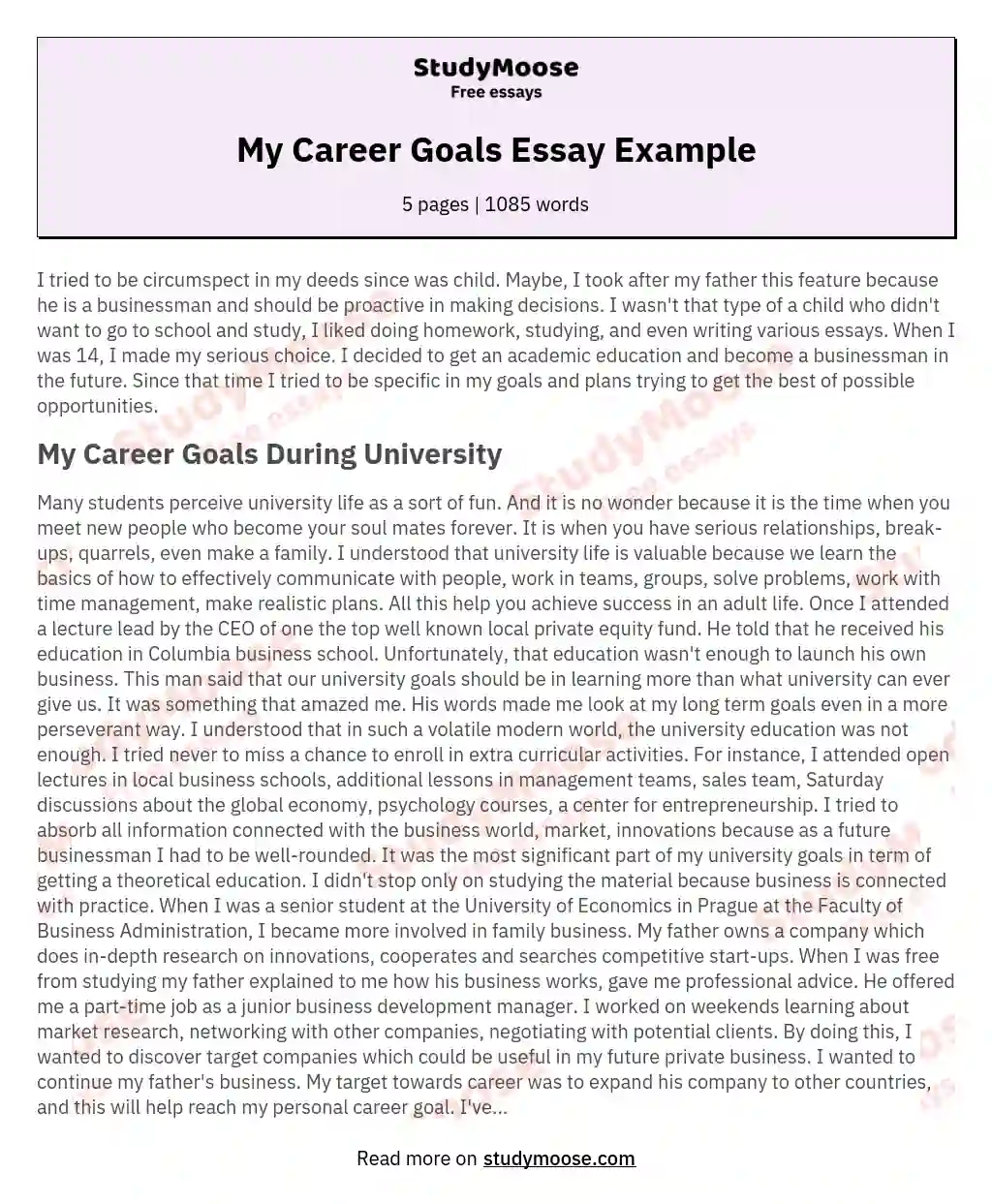 long term professional goals essay