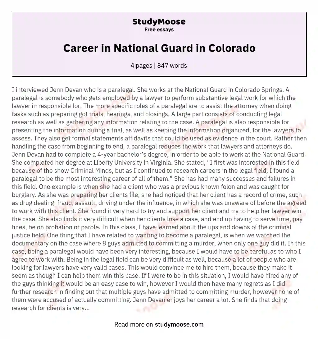 Career in National Guard in Colorado
