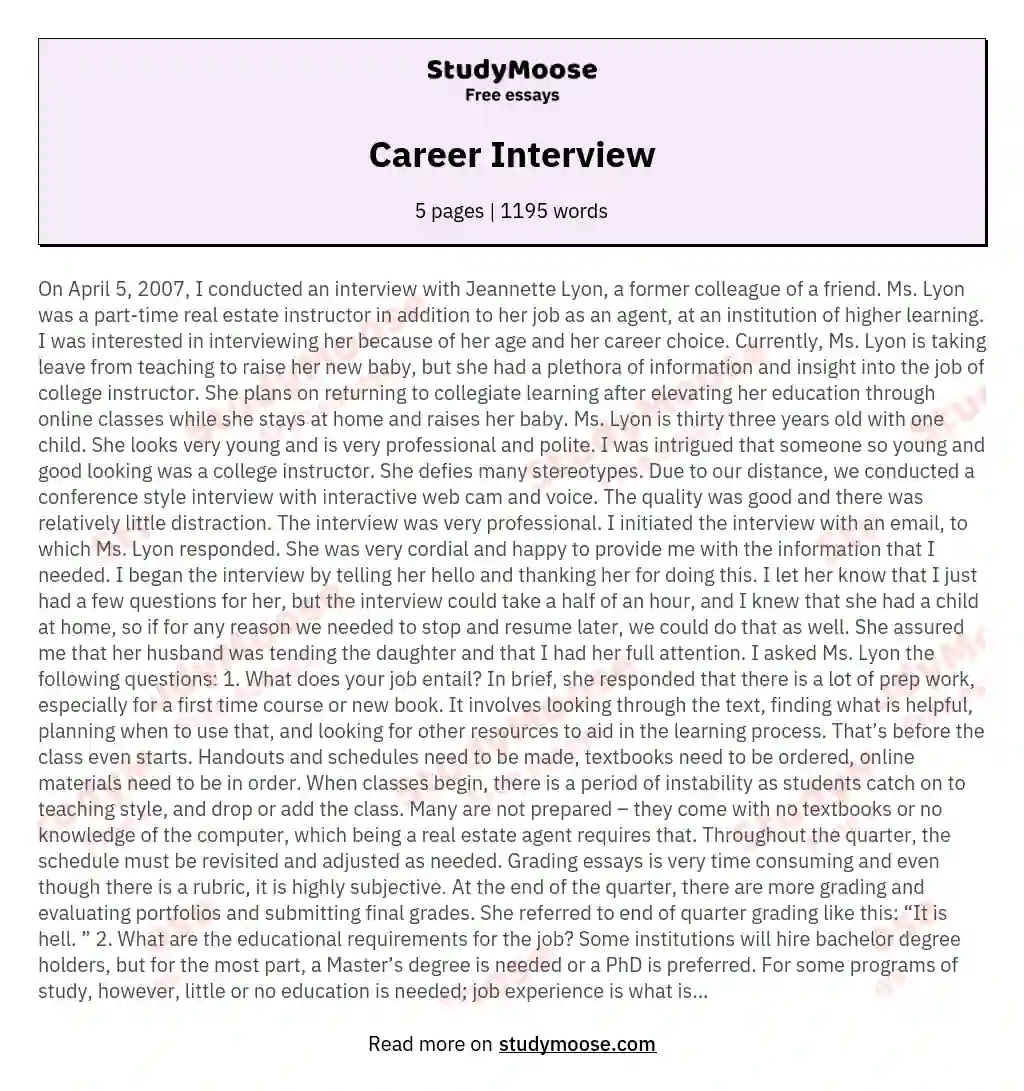 first job interview essay