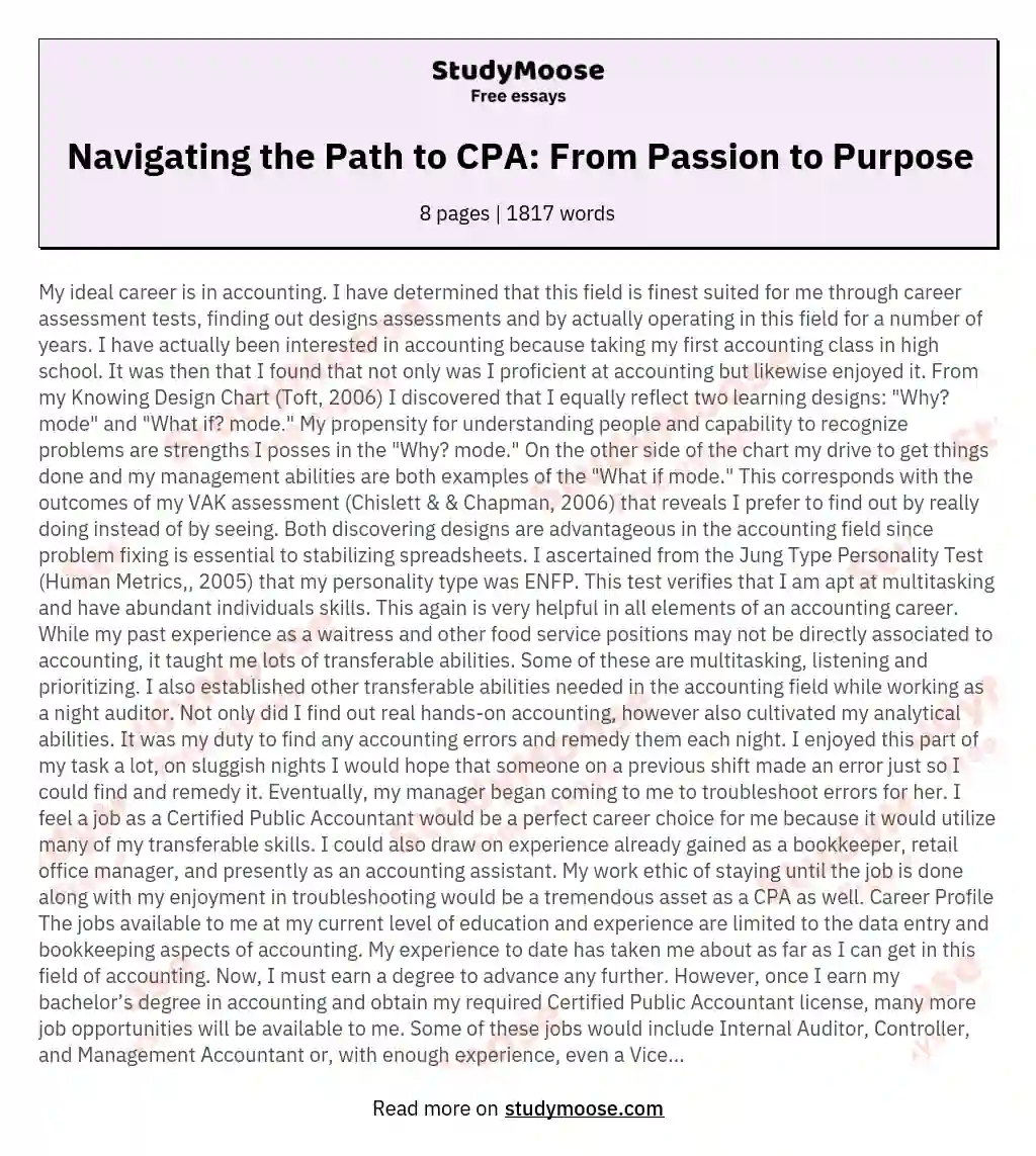 Navigating the Path to CPA: From Passion to Purpose essay