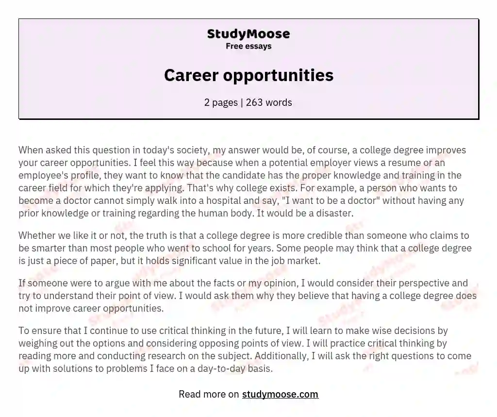 Career opportunities essay
