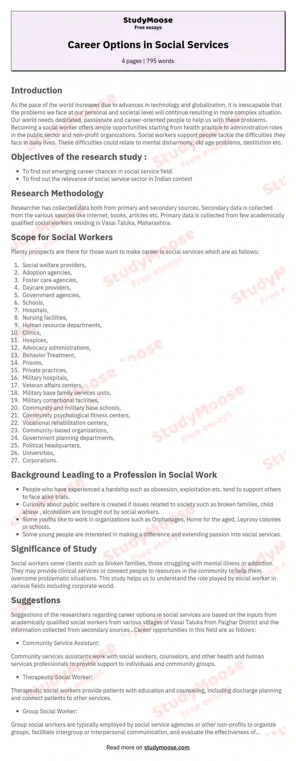 Career Options in Social Services essay
