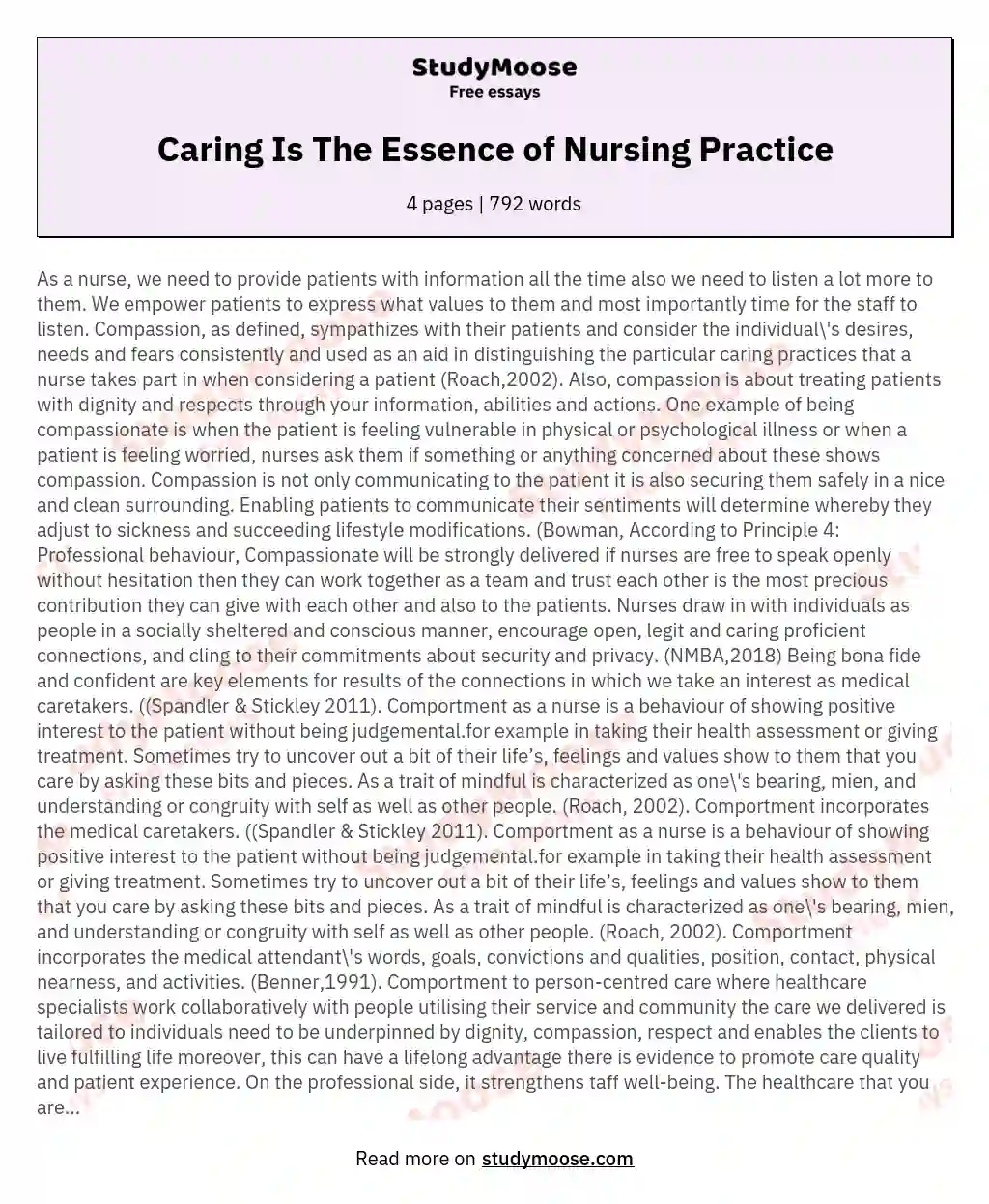 Caring Is The Essence of Nursing Practice essay