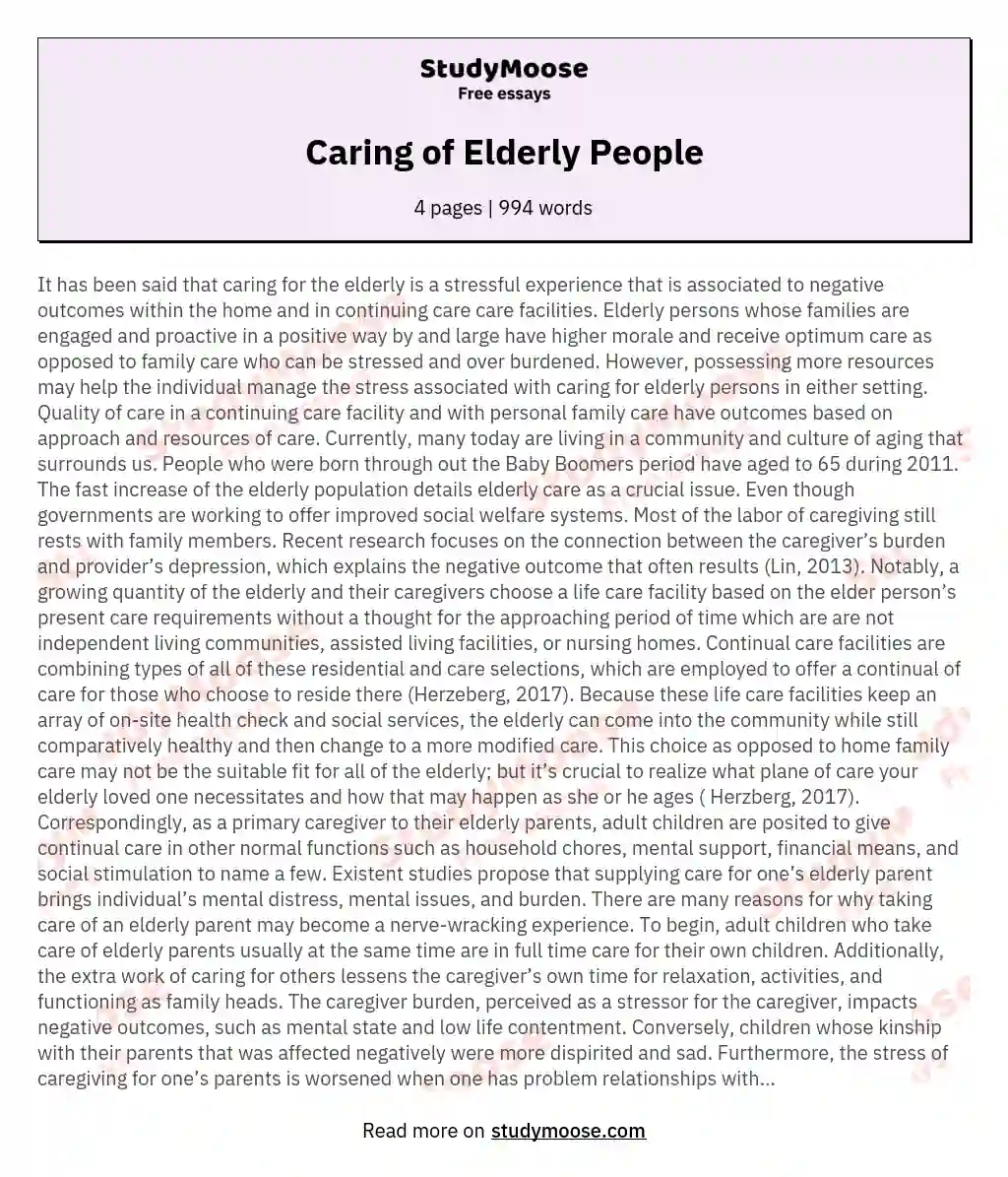 Caring of Elderly People
