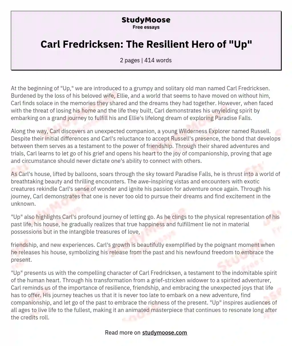 Carl Fredricksen: The Resilient Hero of "Up" essay