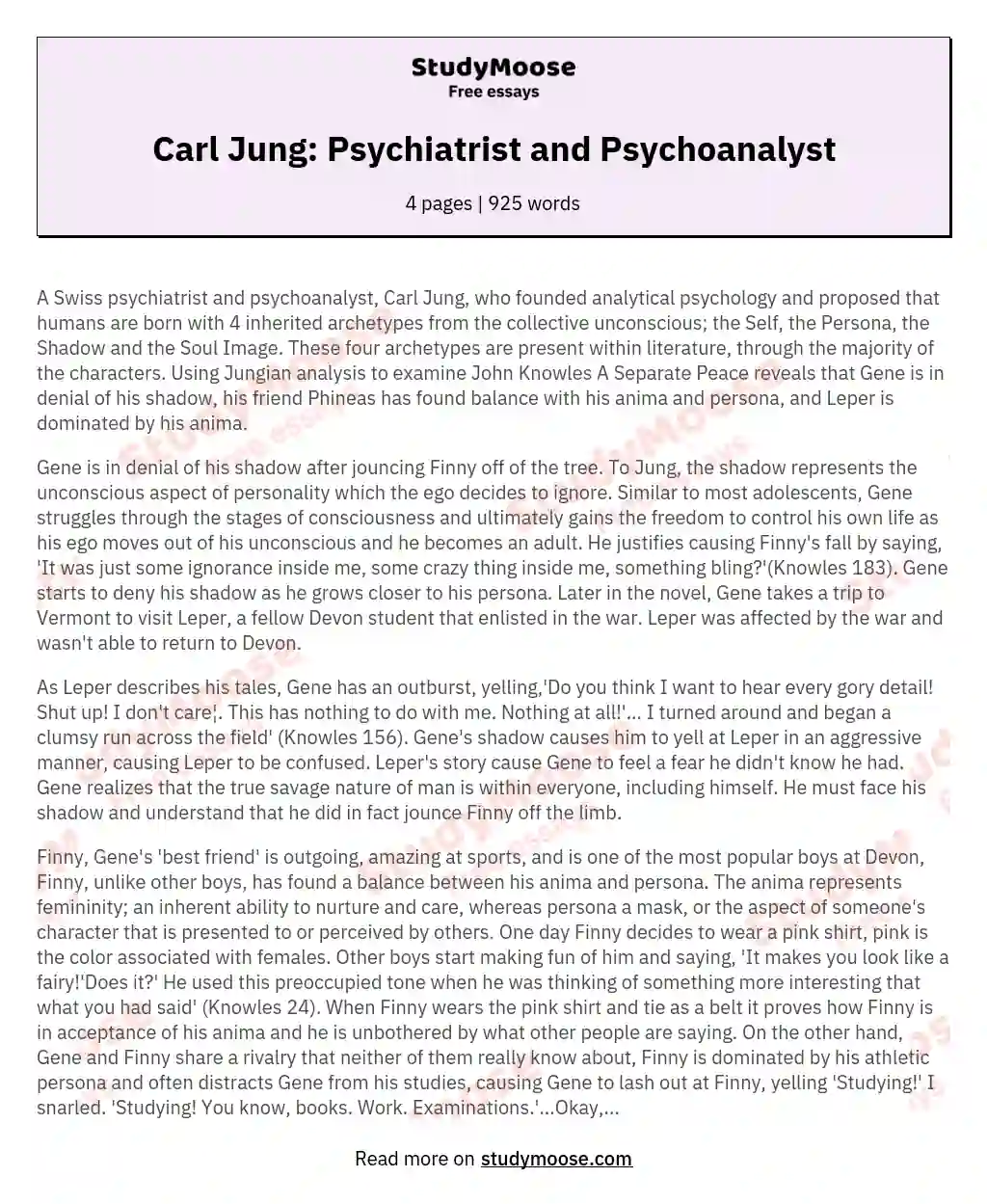 Carl Jung: Psychiatrist and Psychoanalyst