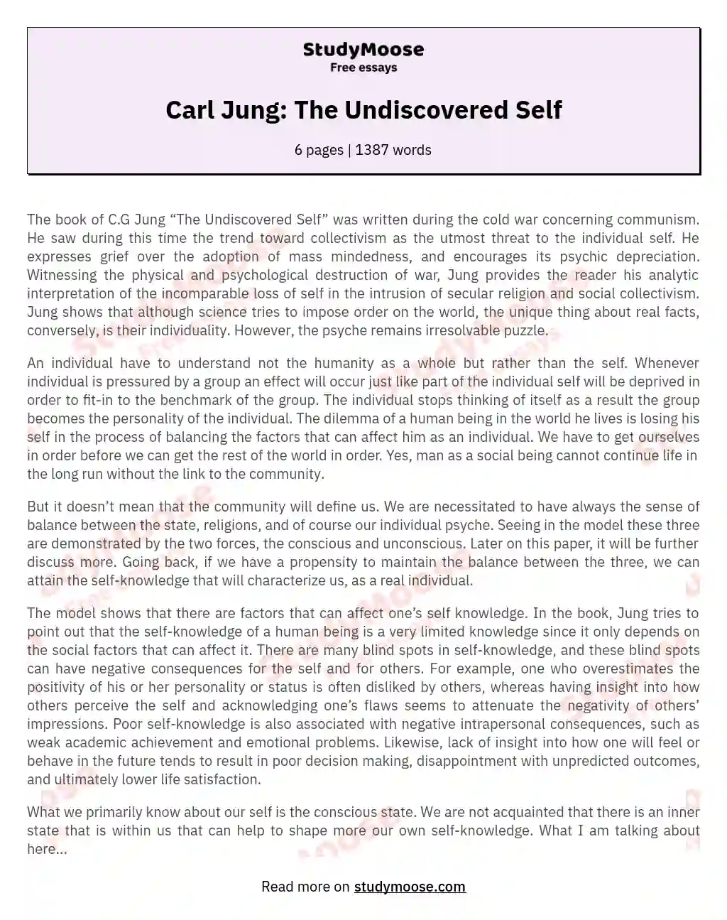 Carl Jung: The Undiscovered Self essay