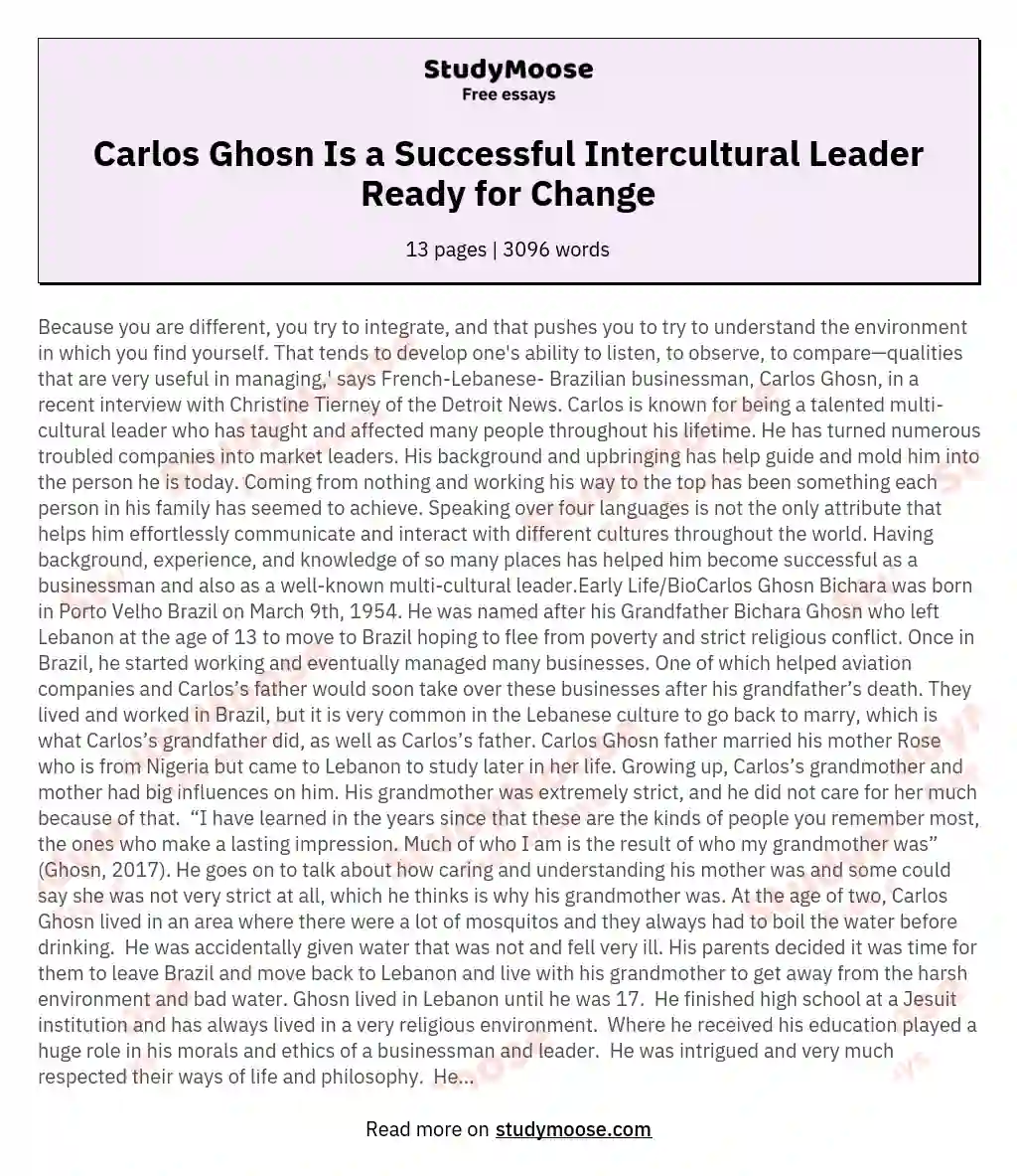 Carlos Ghosn Is a Successful Intercultural Leader Ready for Change essay