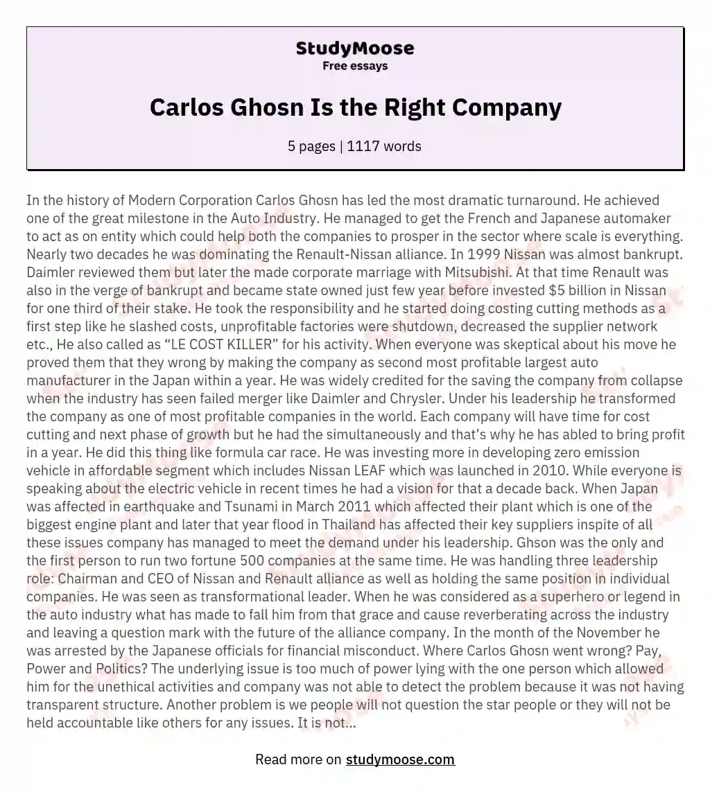 Carlos Ghosn Is the Right Company essay