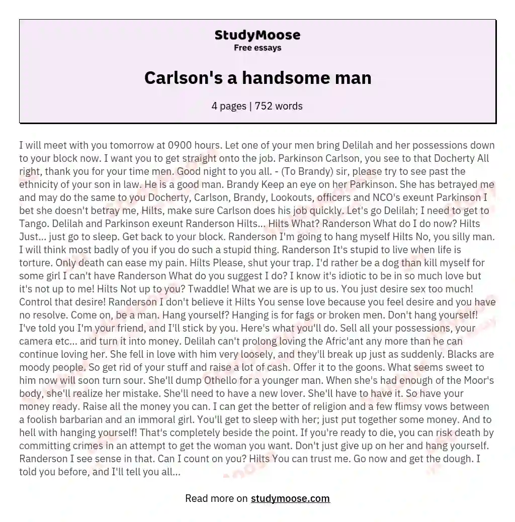 Carlson's a handsome man essay