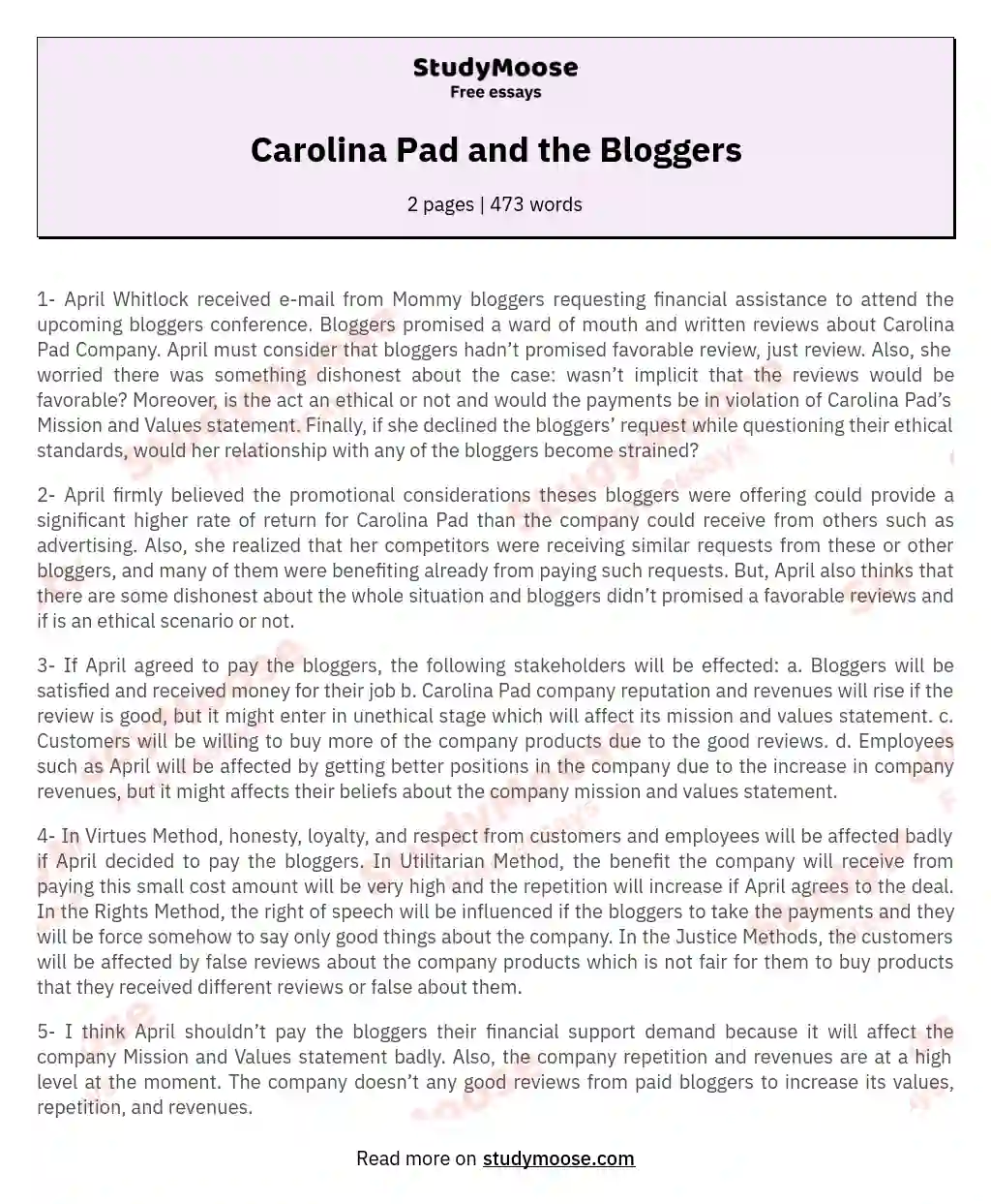 Carolina Pad and the Bloggers essay