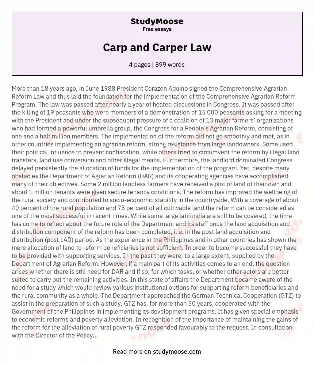 Carp and Carper Law essay
