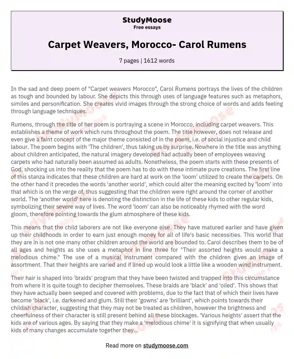 Carpet Weavers, Morocco- Carol Rumens