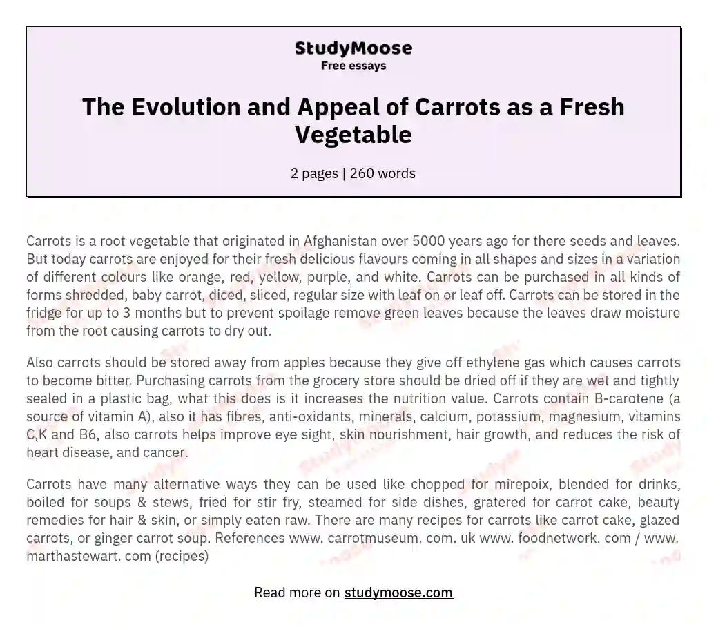 The Evolution and Appeal of Carrots as a Fresh Vegetable essay