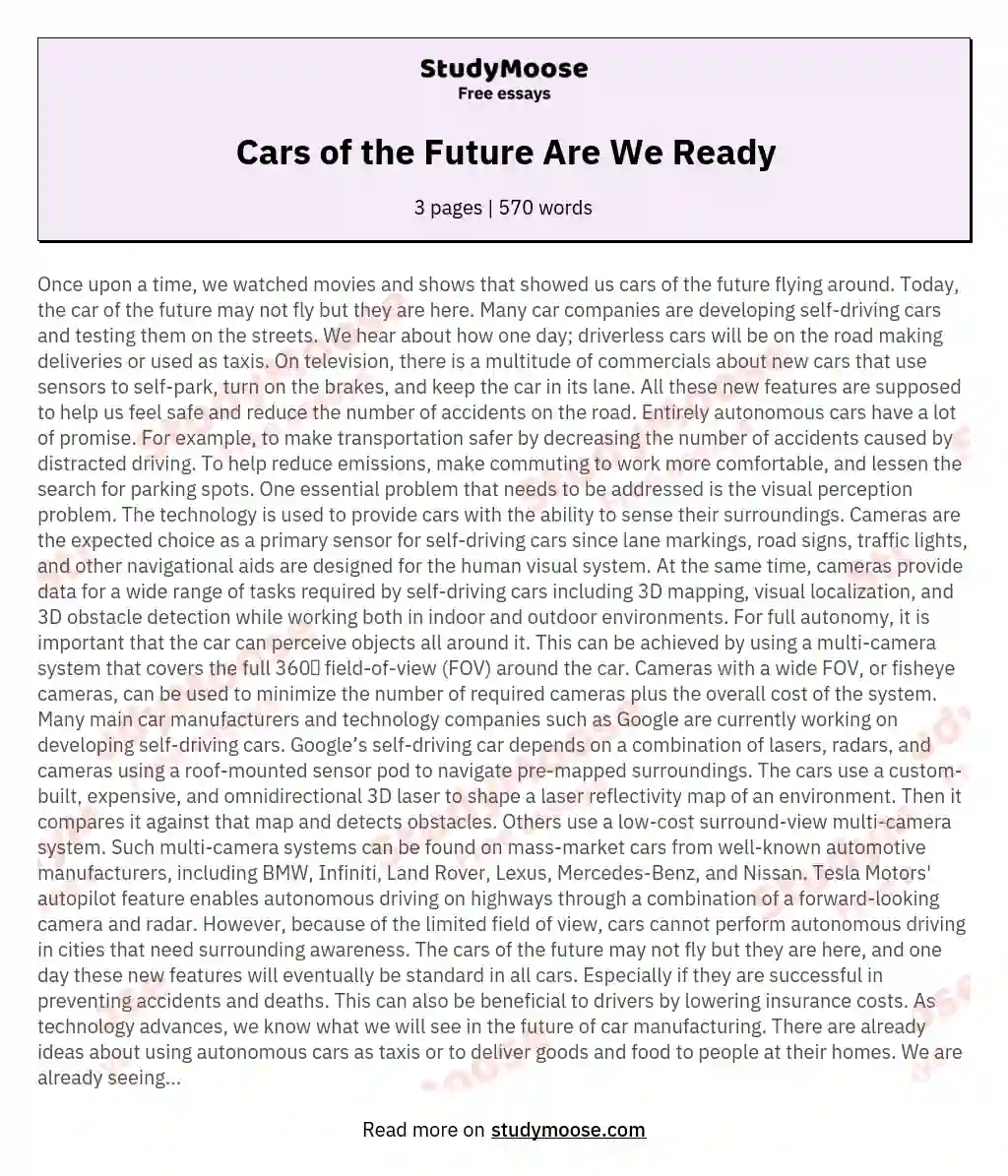 Cars of the Future Are We Ready essay