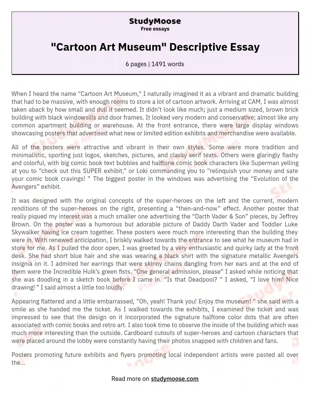"Cartoon Art Museum" Descriptive Essay essay