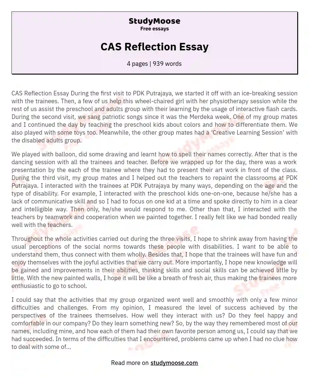 CAS Reflection Essay essay
