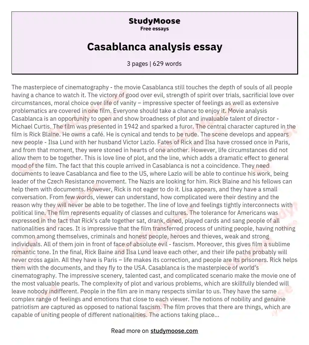 Casablanca analysis essay essay