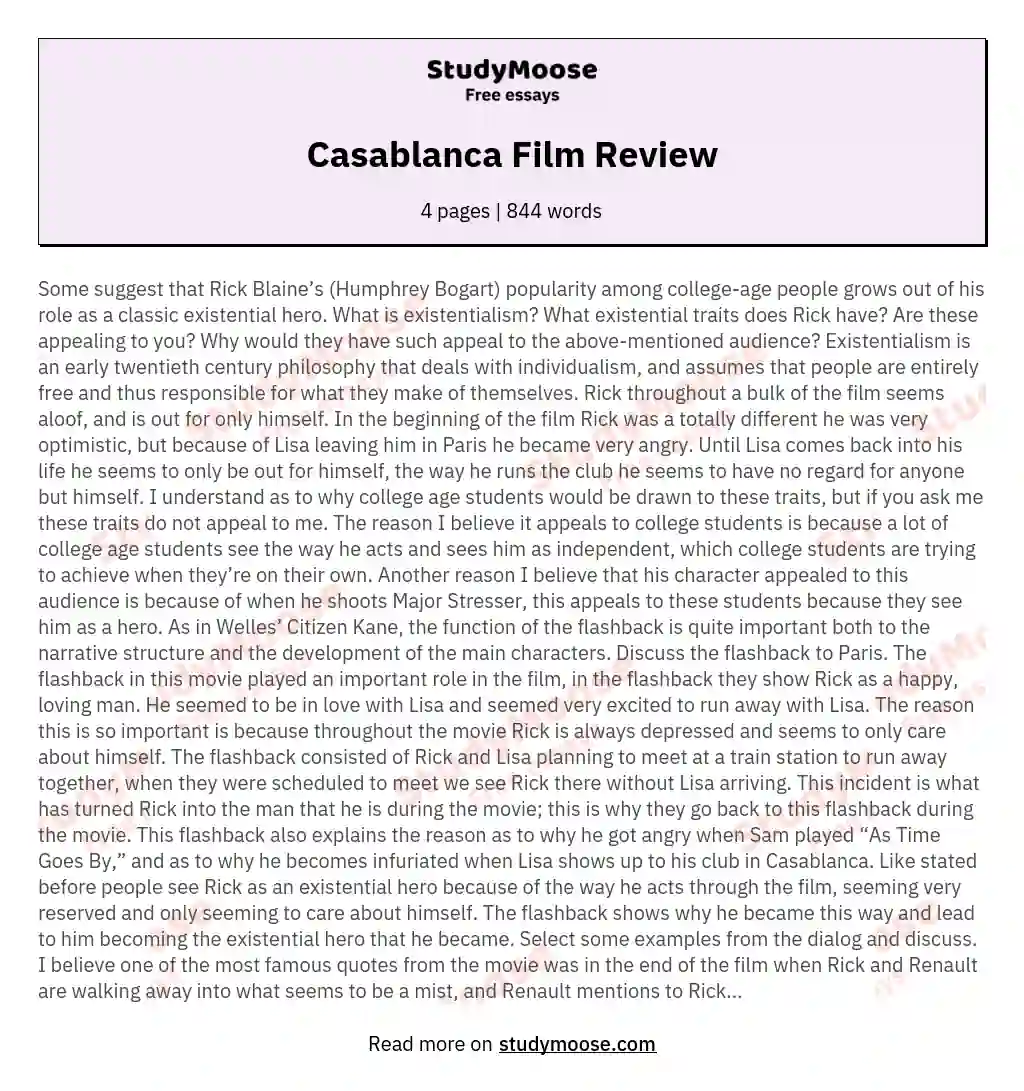 Casablanca Film Review essay