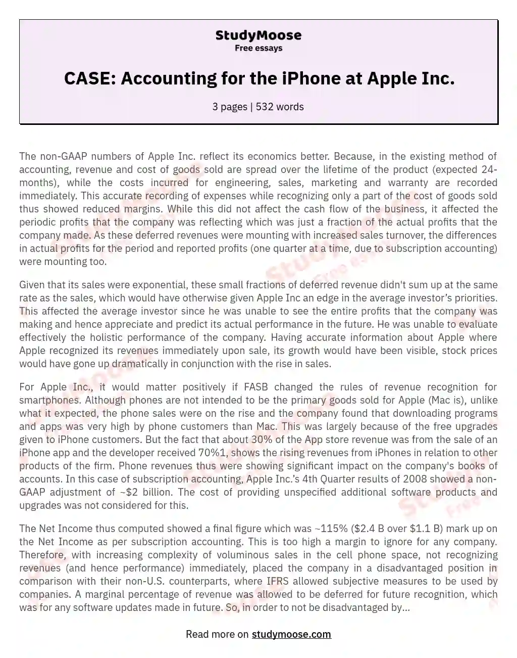 CASE: Accounting for the iPhone at Apple Inc. essay