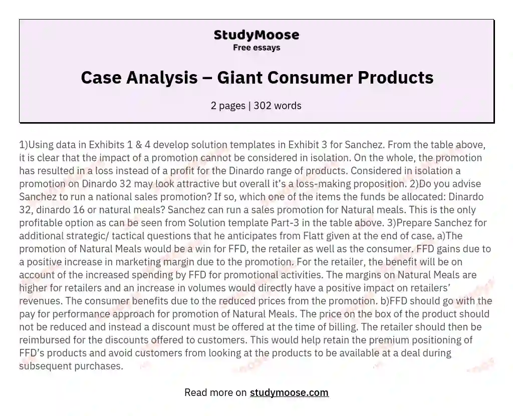 Case Analysis – Giant Consumer Products