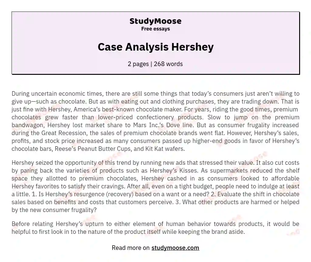 Case Analysis Hershey essay