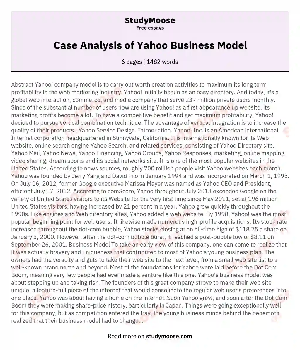 Case Analysis of Yahoo Business Model essay