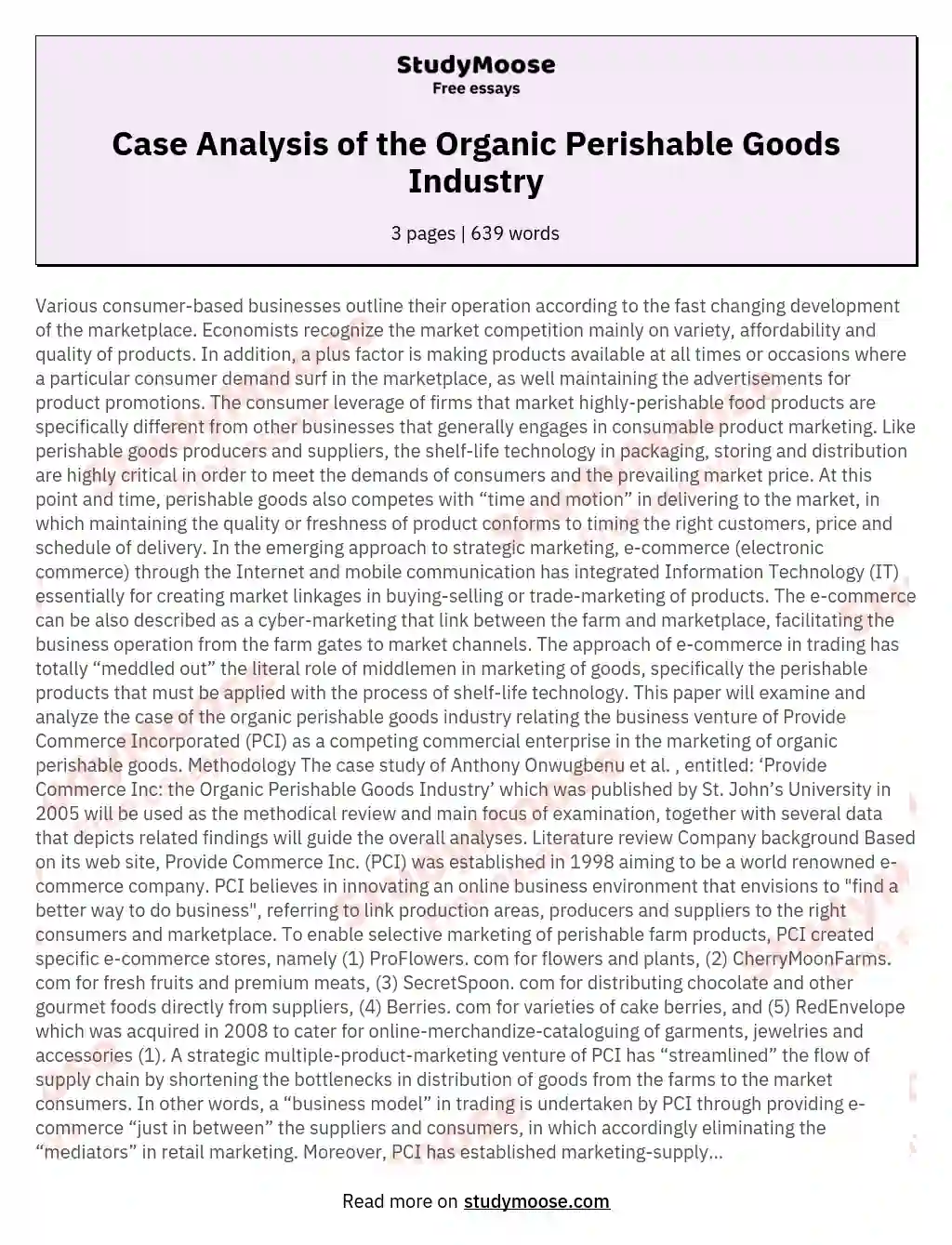 Case Analysis of the Organic Perishable Goods Industry essay