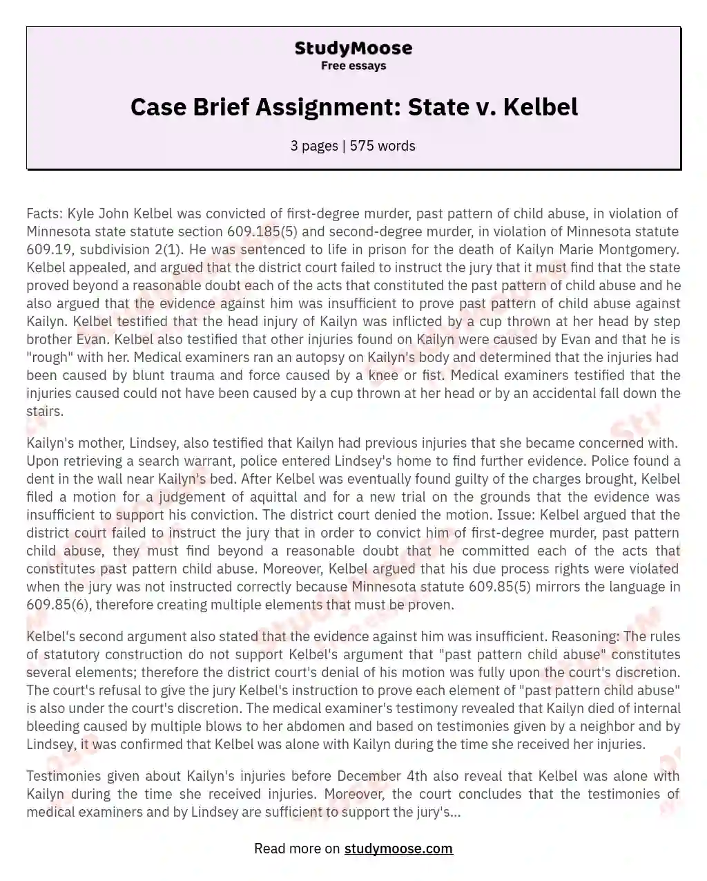 Case Brief Assignment: State v. Kelbel essay