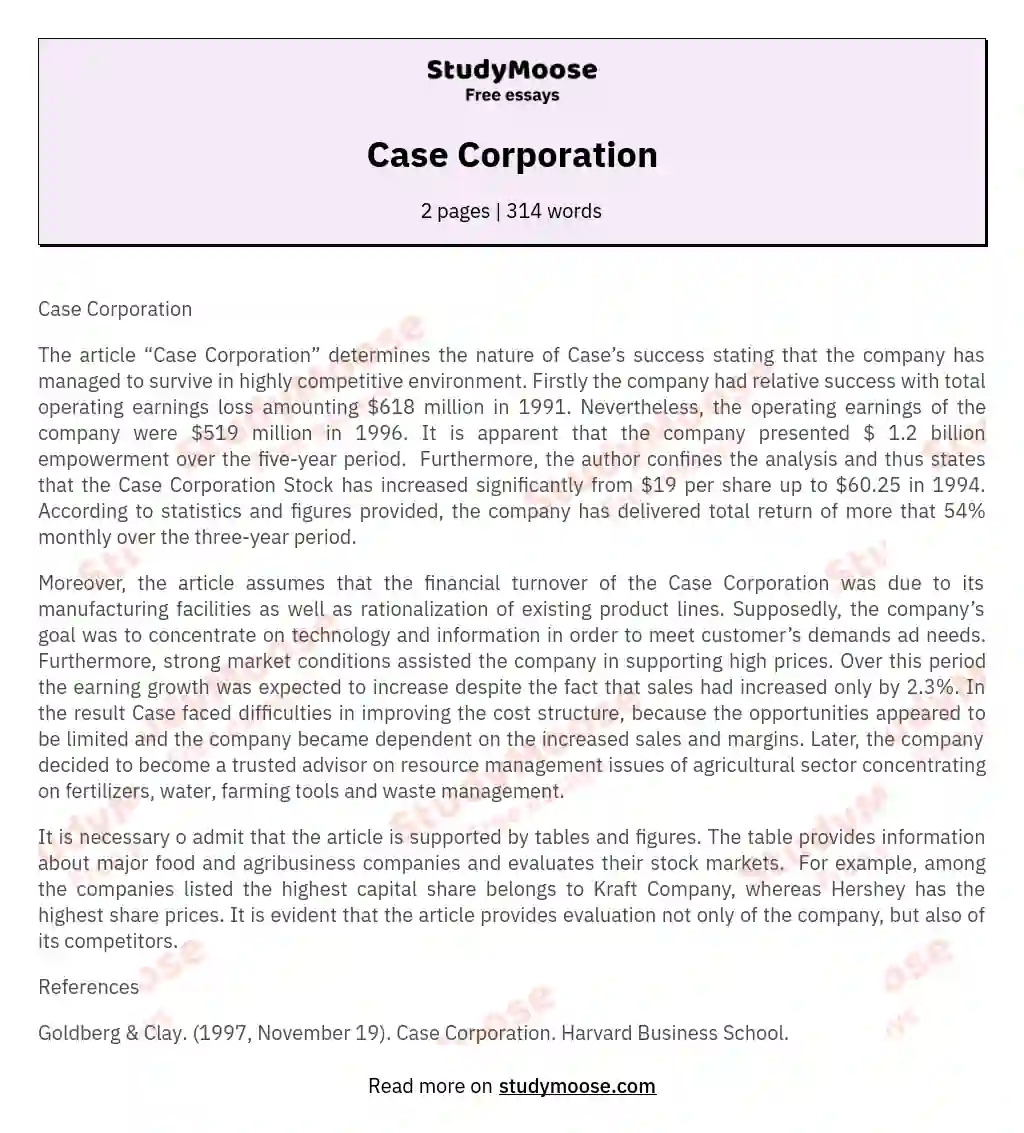 Case Corporation essay