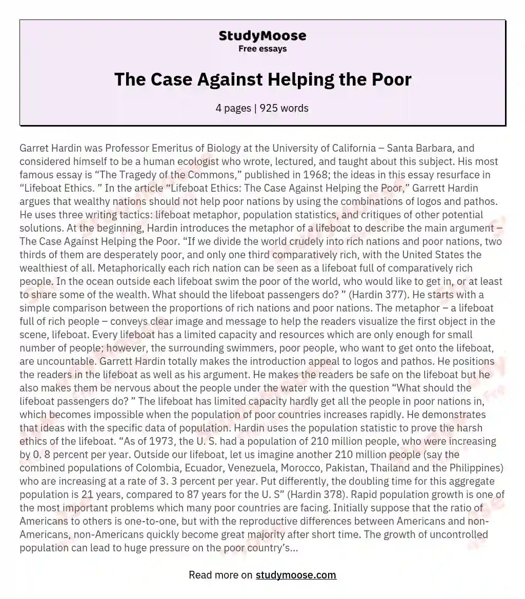 The Case Against Helping the Poor essay
