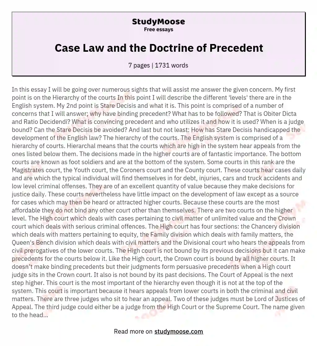 Case Law and the Doctrine of Precedent