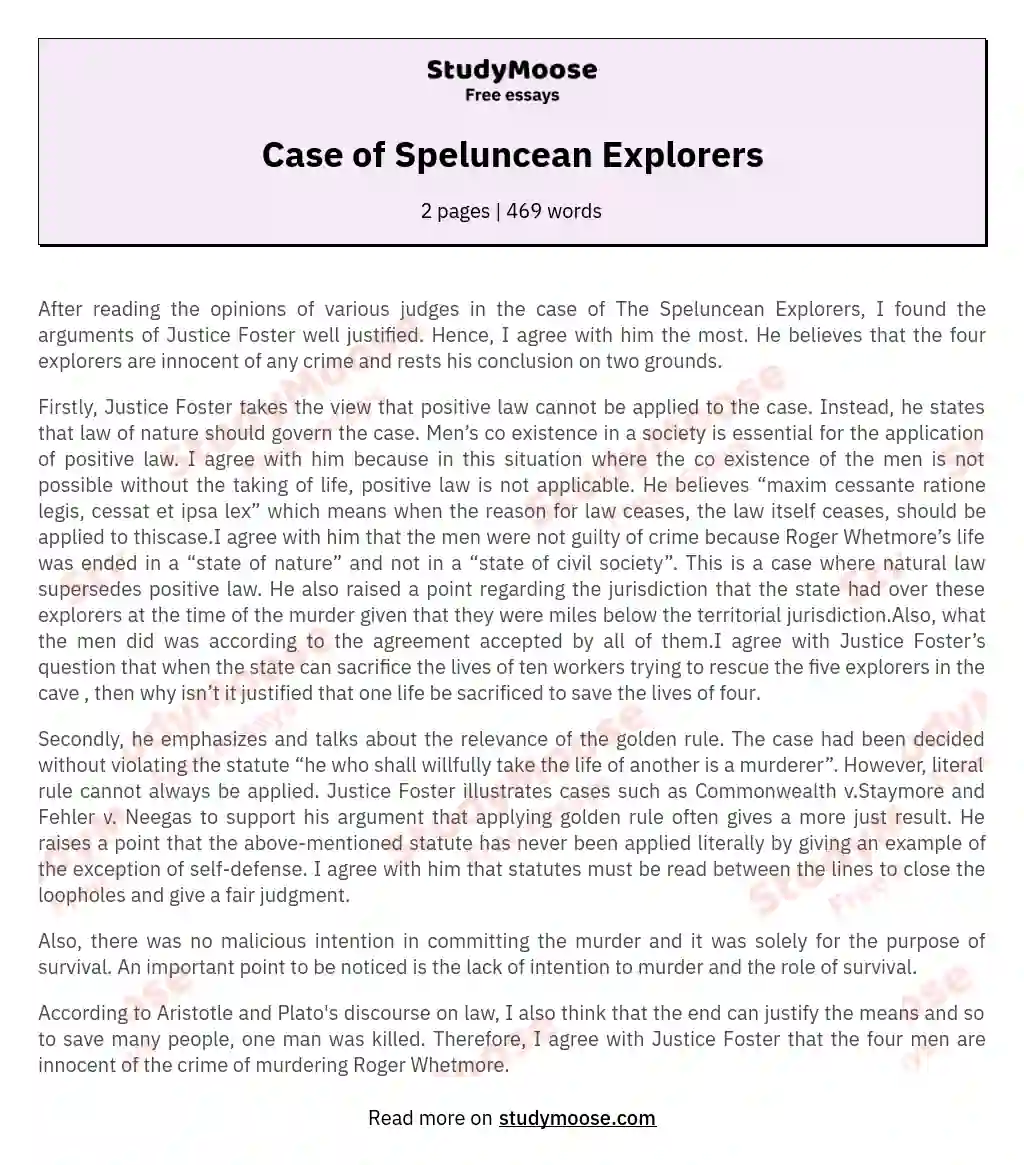Case of Speluncean Explorers essay