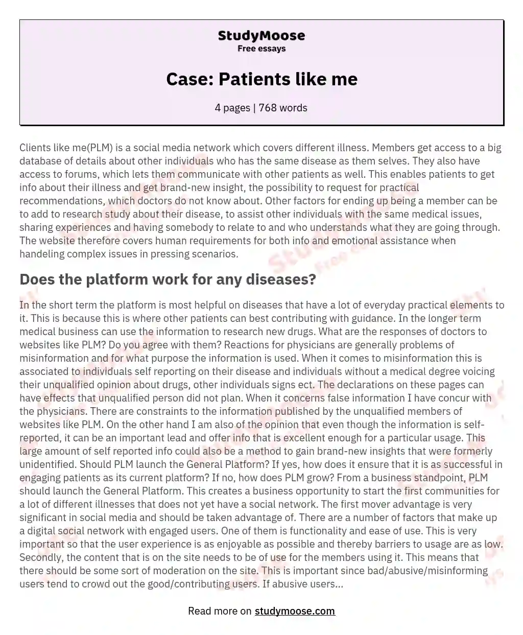 Case: Patients like me essay