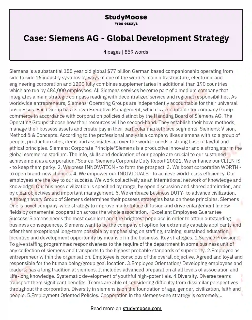 Case: Siemens AG - Global Development Strategy essay