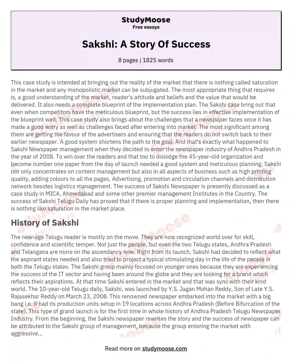 Sakshi: A Story Of Success essay