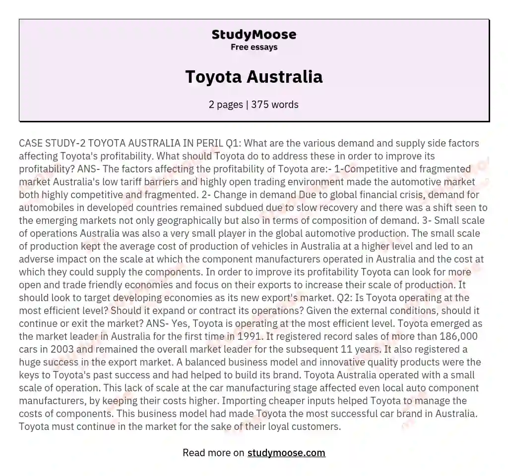 Toyota Australia essay