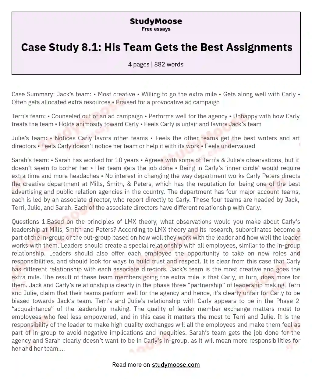Case Study 8.1: His Team Gets the Best Assignments