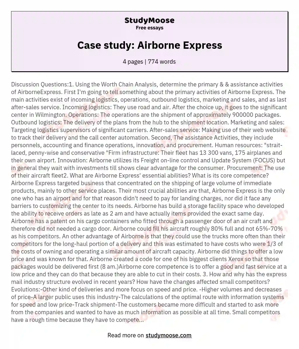 Case study: Airborne Express essay