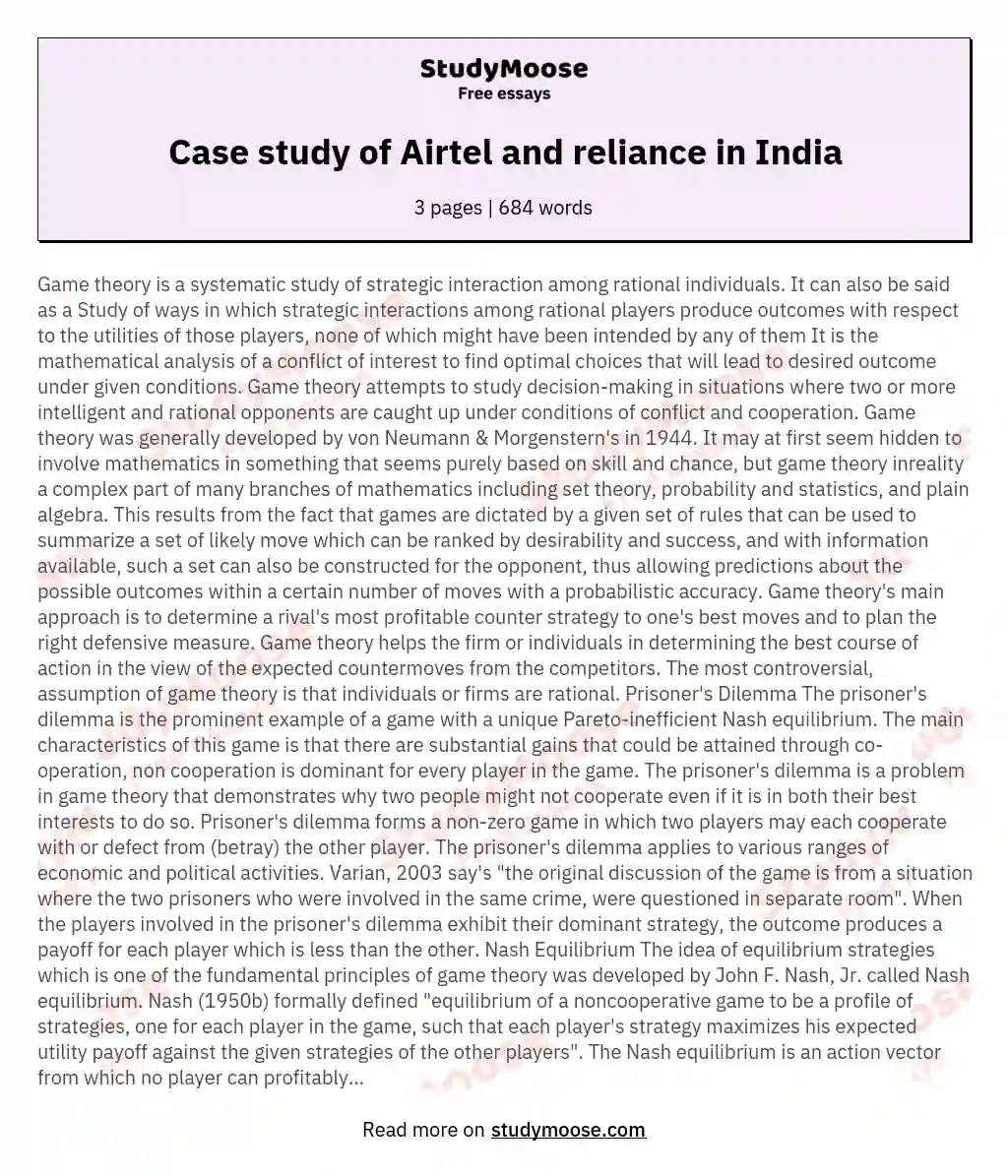 Case study of Airtel and reliance in India essay