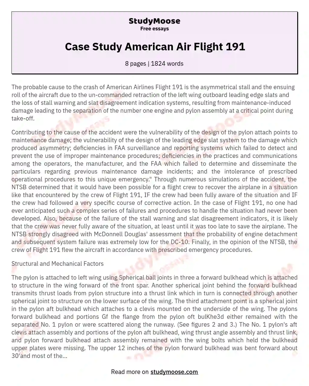 Case Study American Air Flight 191 essay