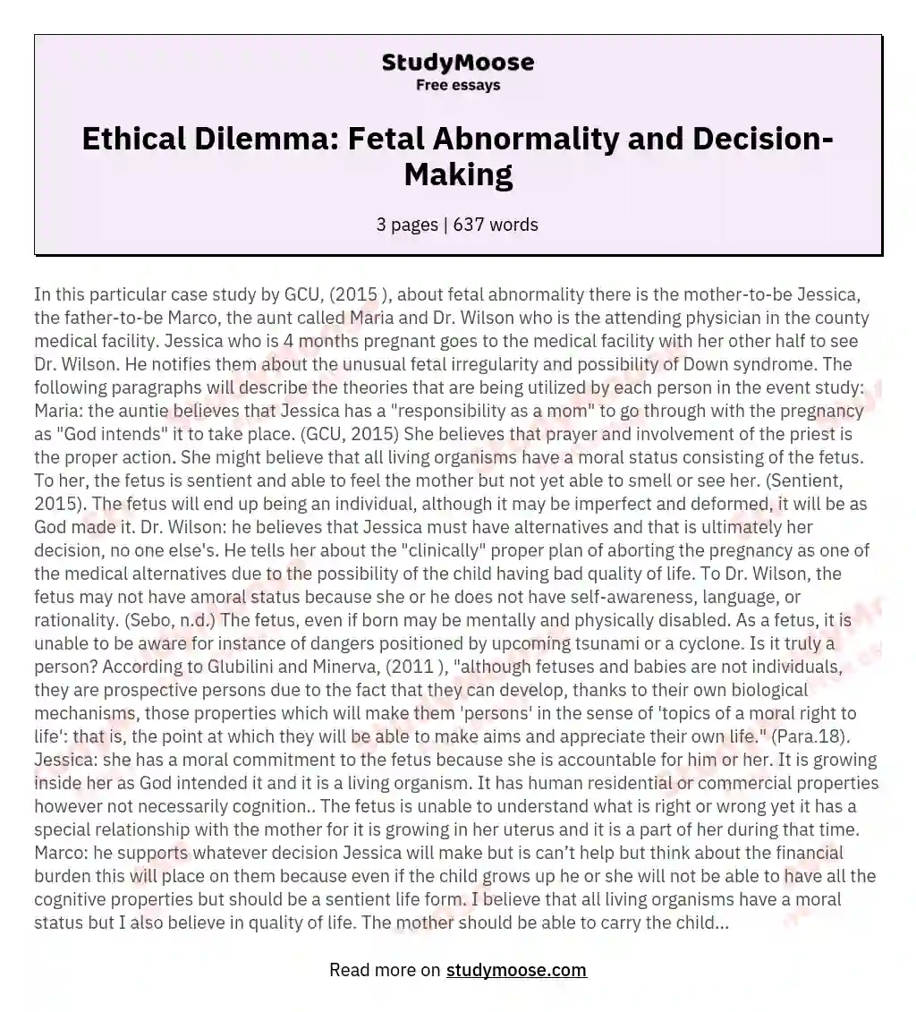 Ethical Dilemma: Fetal Abnormality and Decision-Making essay