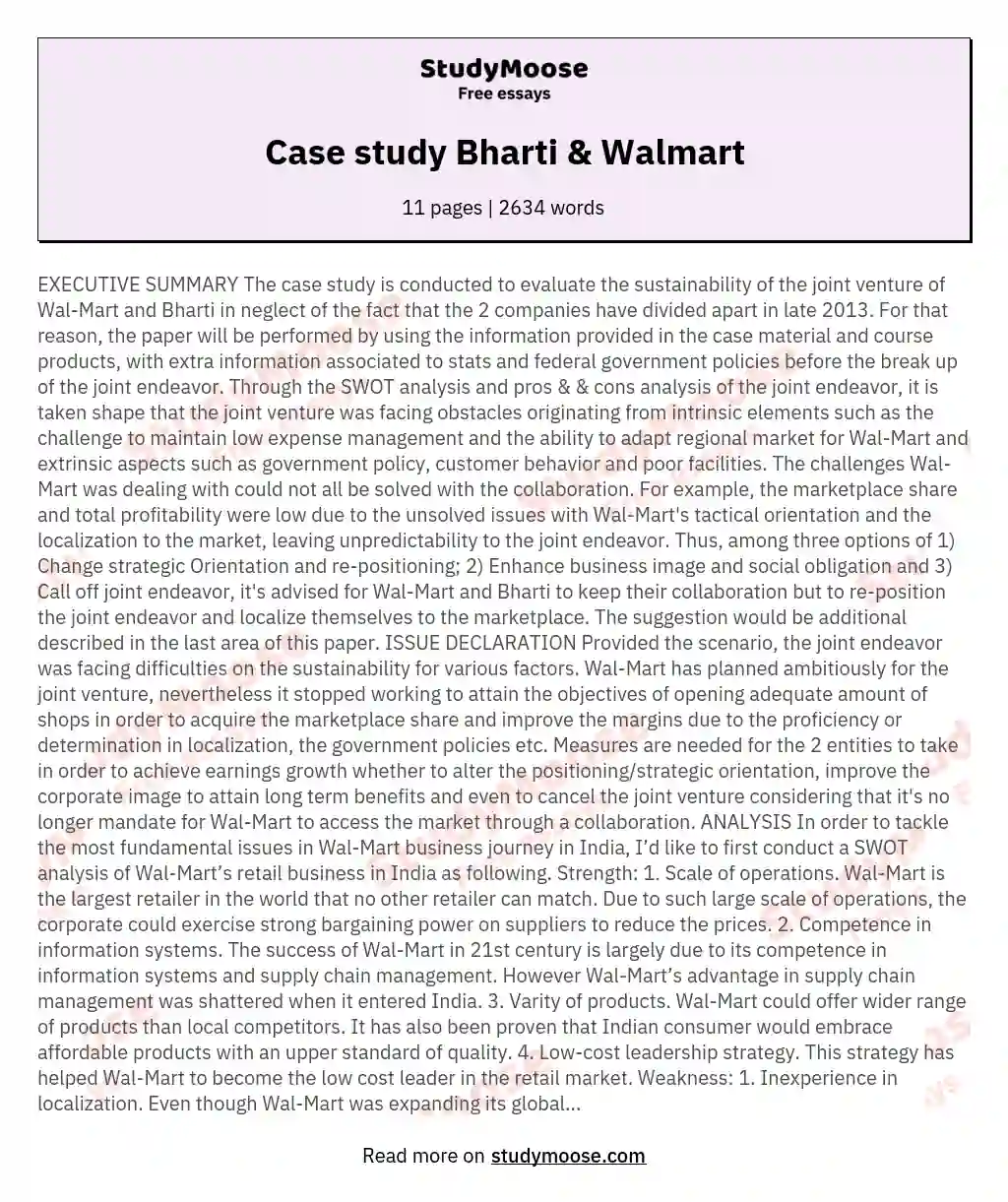 executive summary of walmart case study