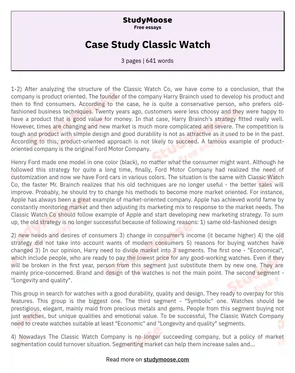Case Study Classic Watch essay