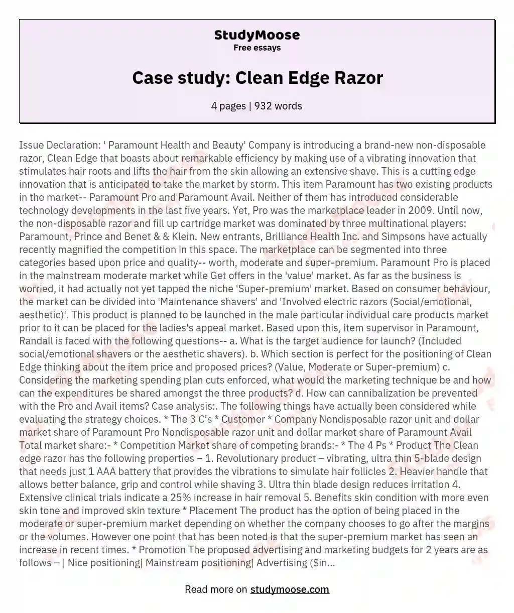 Case study: Clean Edge Razor essay