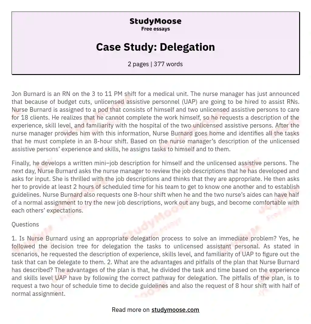 Case Study: Delegation essay