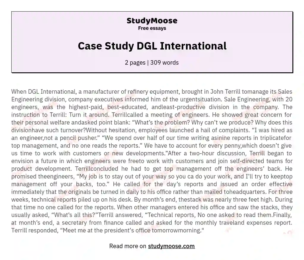 Case Study DGL International essay